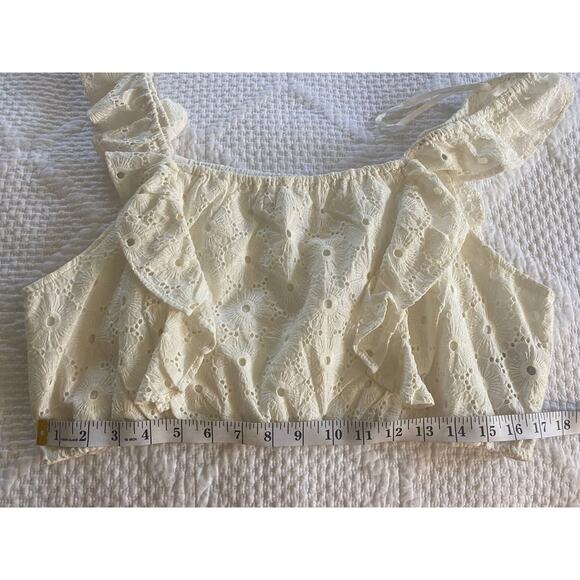 NWT 7 FOR ALL MANKIND TOP EYELET LACE CROCHET RUFFLE CROP COTTAGECORE COQUETTE - Picture 8 of 9